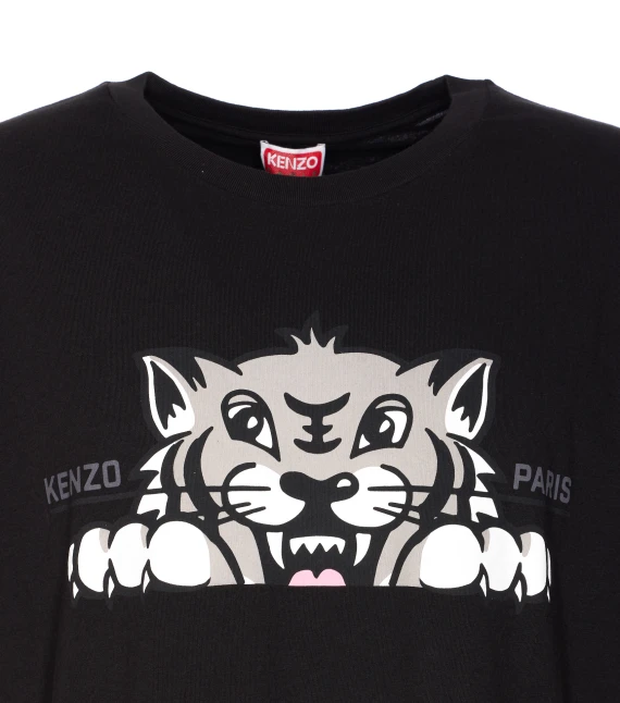 KENZO HAPPY TIGER EMBROIDERED OVERSIZE T-SHIRT