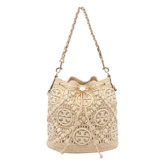 t monogram raffia bucket bag
