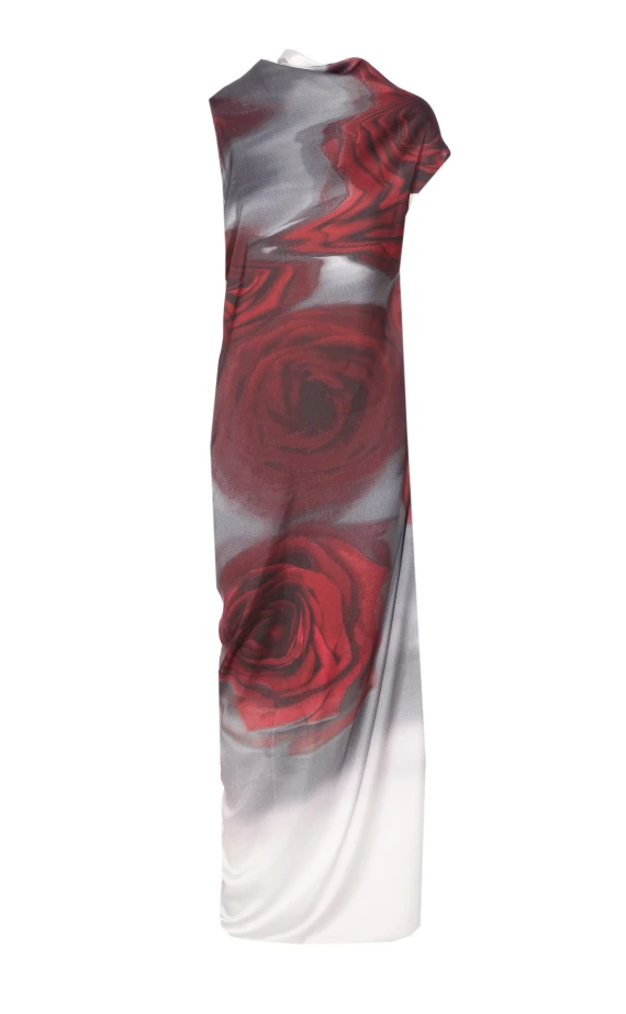 BLURRY ROSES PRINT DRESS