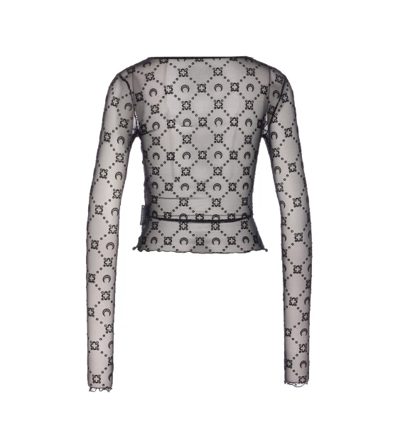 MOONOGRAM MESH FLOCK LONG SLEEVES TOP