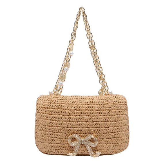 RAFFIA BOW CHARM SHOULDER BAG