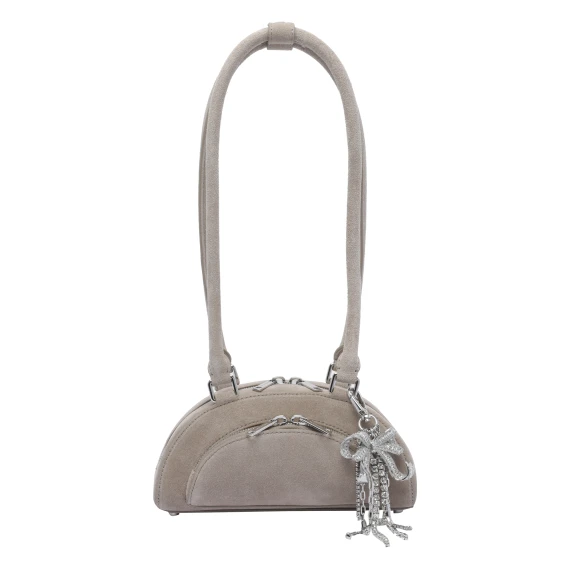 MINI SUEDE BOW CHARM SHOULDER BAG