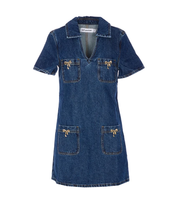 DENIM CRYSTAL BOW MINI DRESS