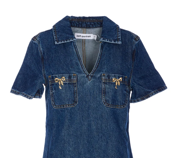 DENIM CRYSTAL BOW MINI DRESS